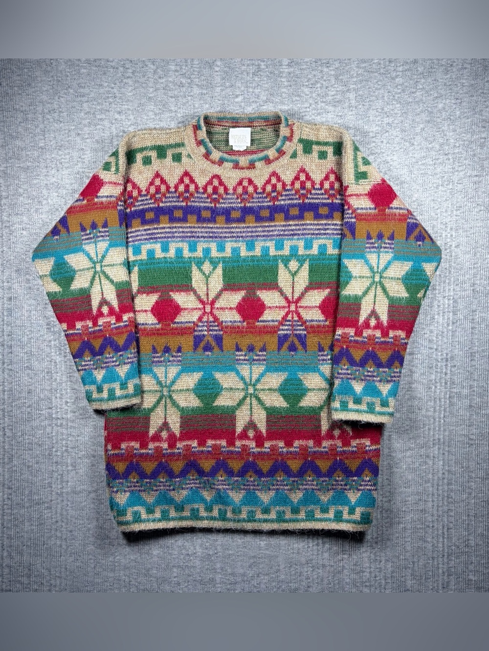 Vintage Fair Isle Sweater Aztec Colorful Women’s S 80s Western Needles & Yarn